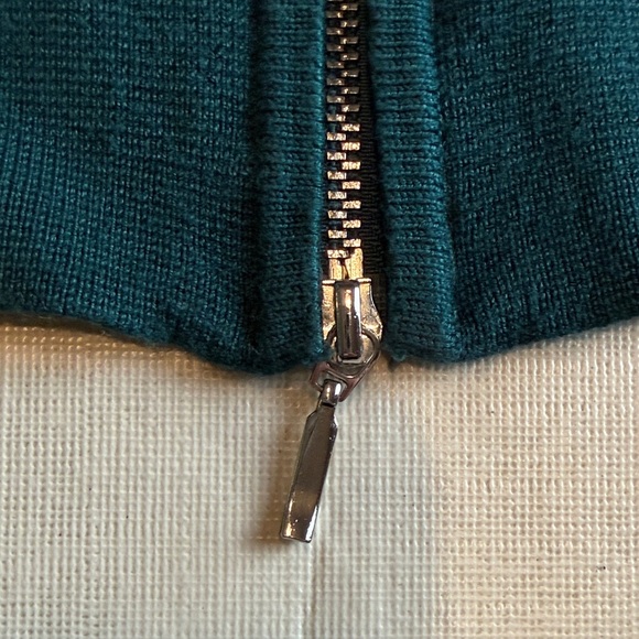 Abercrombie & Fitch Teal Ribbed Square Neck Knit Sweater Crop Front Zip Size S - Picture 4 of 12